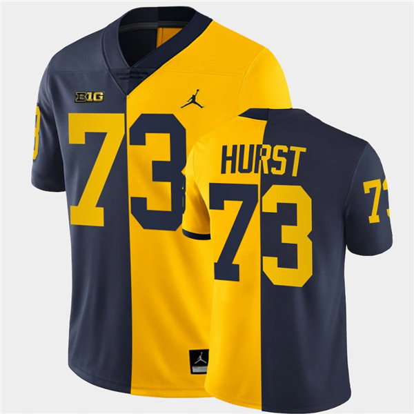 Men Michigan Wolverines #73 Maurice Hurst Navy Maize Split Two Toen Football Jersey