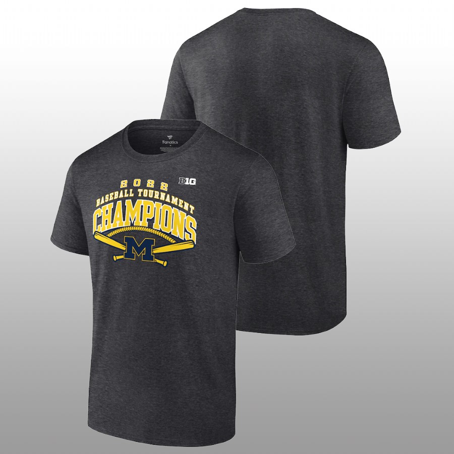 Men Michigan Wolverines 2022 Big Ten Tournament Champs Baseball Conference Tee Charcoal