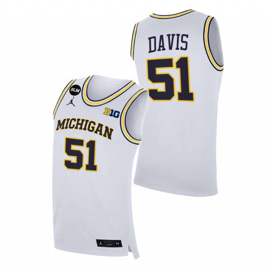 Men Michigan Wolverines Austin Davis College Basketball BLM Jersey White