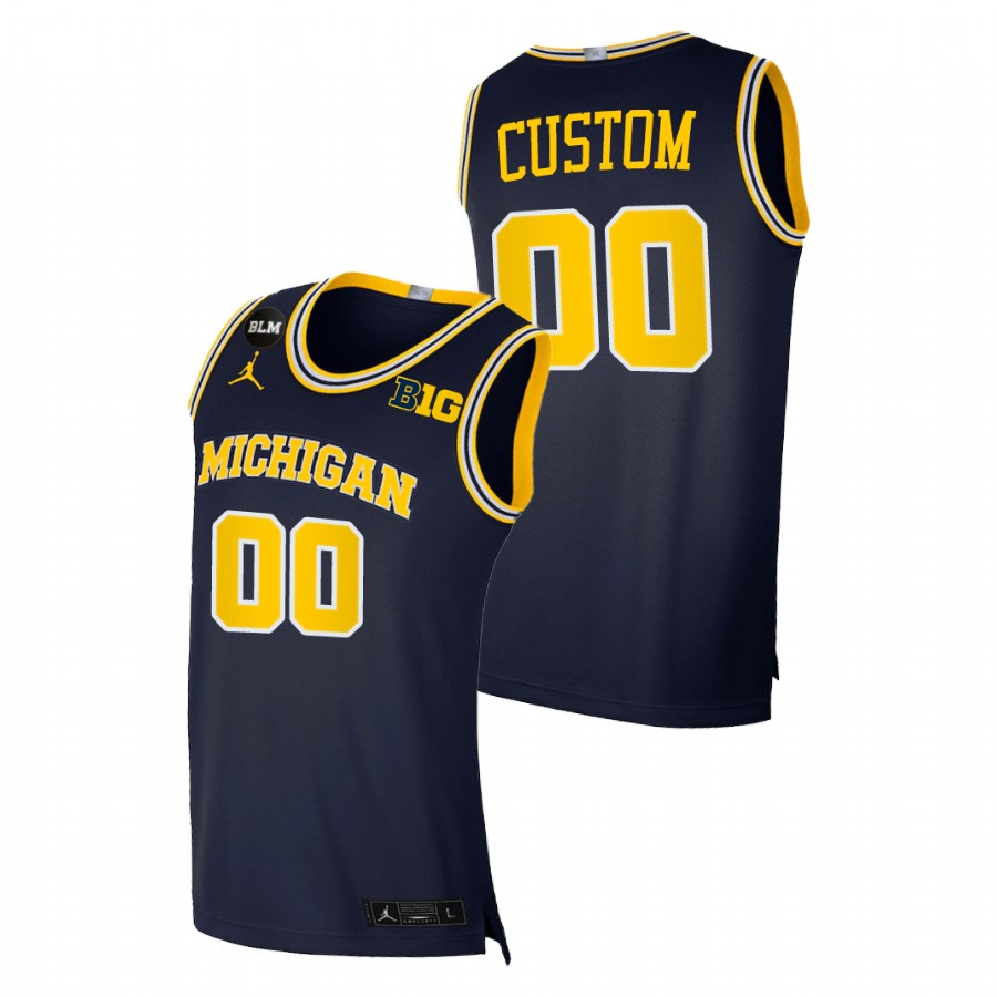 Men Michigan Wolverines Custom College Basketball BLM Jersey Navy 