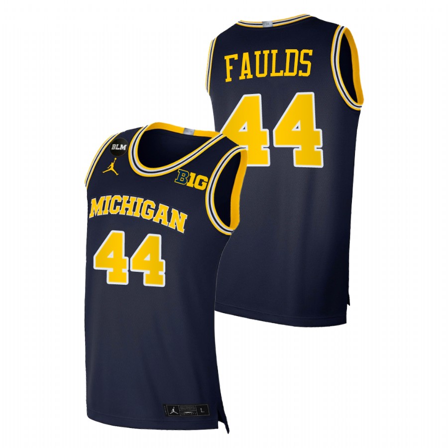 Men Michigan Wolverines Jaron Faulds College Basketball BLM Jersey Navy