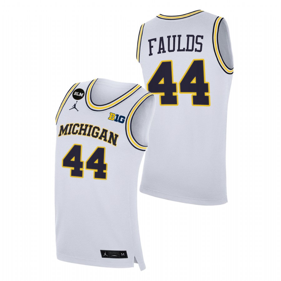 Men Michigan Wolverines Jaron Faulds College Basketball BLM Jersey White