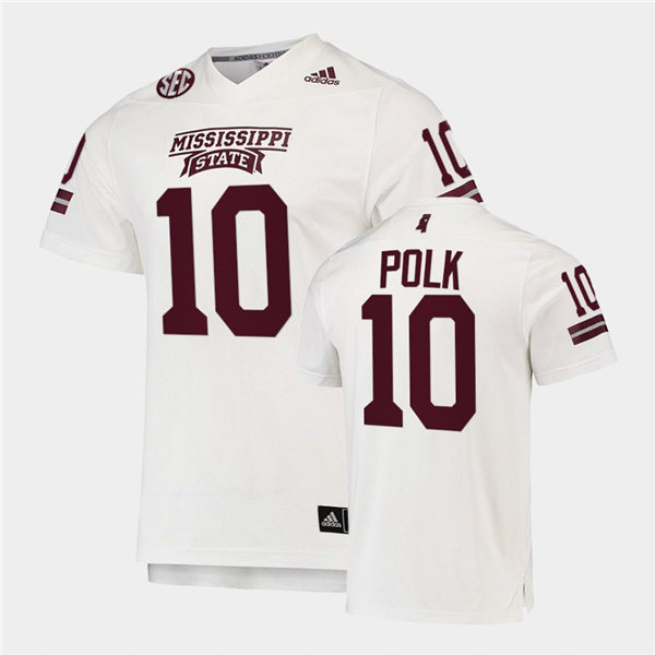 Men Mississippi State Bulldogs #10 Makai Polk adidas White College Football Game Jersey