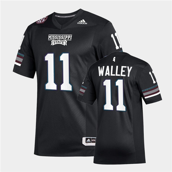 Men Mississippi State Bulldogs #11 Jaden Walley adidas 2020 Black Premier Strategy Football Jersey