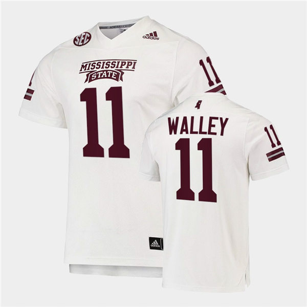 Men Mississippi State Bulldogs #11 Jaden Walley adidas White College Football Game Jersey