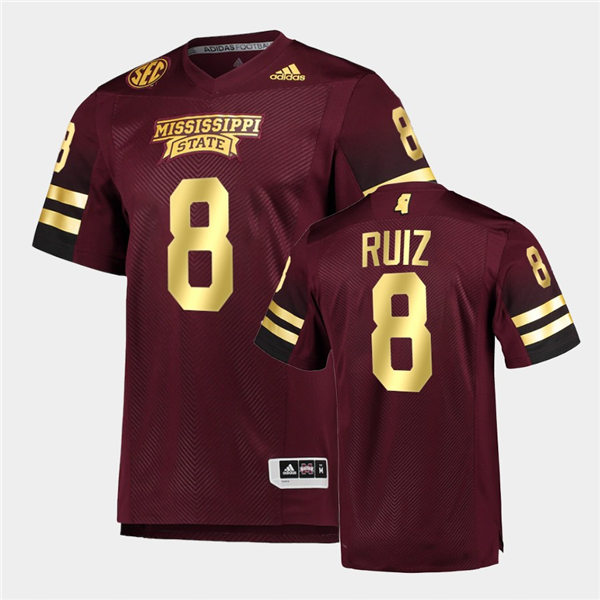 Men Mississippi State Bulldogs #8 Brandon Ruiz adidas Maroon Gold College Football Jersey