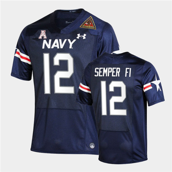 Men Navy Midshipmen #12 Semper Fi Fly Navy Under Armour Navy College Football Game Jersey
