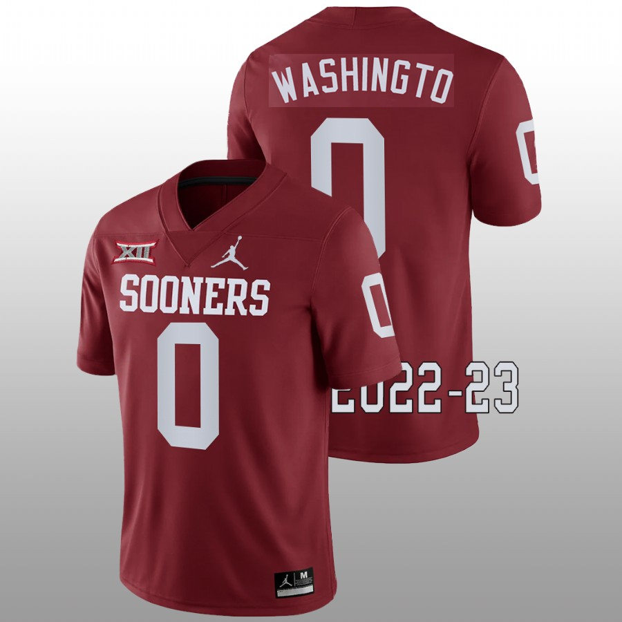 Men Oklahoma Sooners #0 Woodi Washington Crimson Jordan College Football Game Jersey