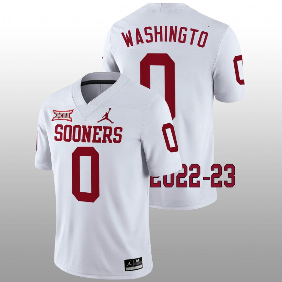 Men Oklahoma Sooners #0 Woodi Washington White Jordan College Football Game Jersey