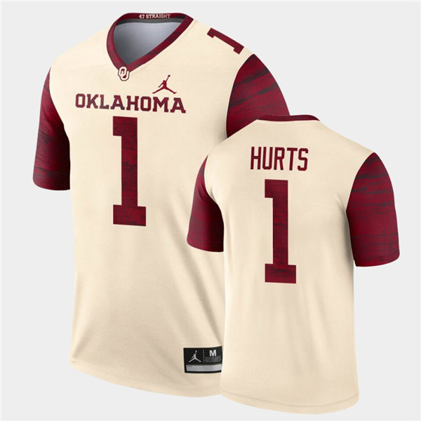 Men Oklahoma Sooners #1 Jalen Hurts Jordan Brand Cream Alternate Legend Football Jersey