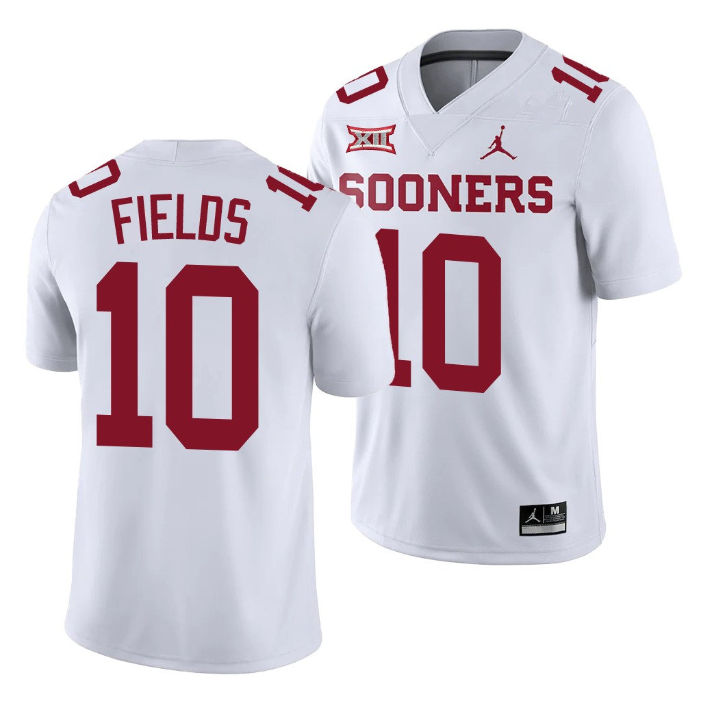 Men Oklahoma Sooners #10 Pat Fields White Jordan College Football Game Jersey 