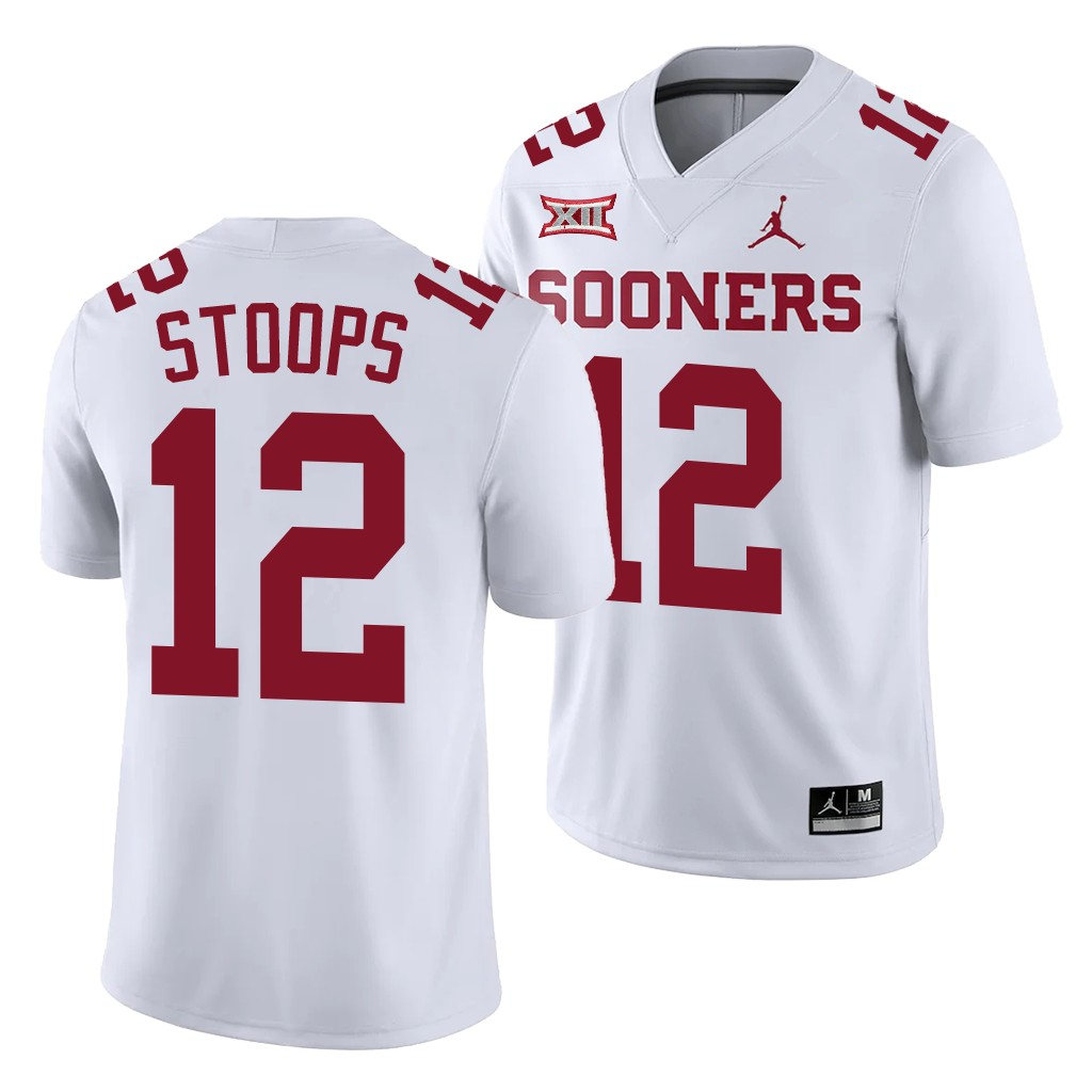 Men Oklahoma Sooners #12 Drake Stoops White Jordan College Football Game Jersey