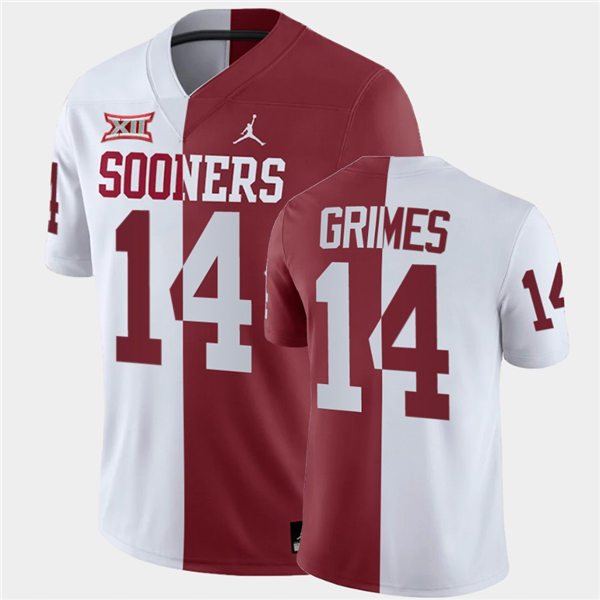 Men Oklahoma Sooners #14 Reggie Grimes White Crimson Jordan Brand Split Two-Tone Jersey
