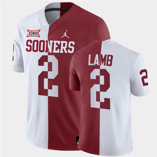 Men Oklahoma Sooners #2 CeeDee Lamb White Crimson Jordan Brand Split Two-Tone Jersey