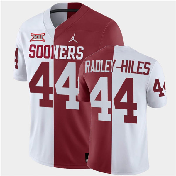 Men Oklahoma Sooners #44 Brendan Radley-Hiles White Crimson Jordan Brand Split Two-Tone Jersey 