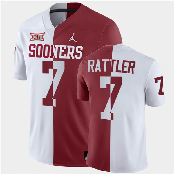 Men Oklahoma Sooners #7 Spencer Rattler White Crimson Jordan Brand Split Two-Tone Jersey