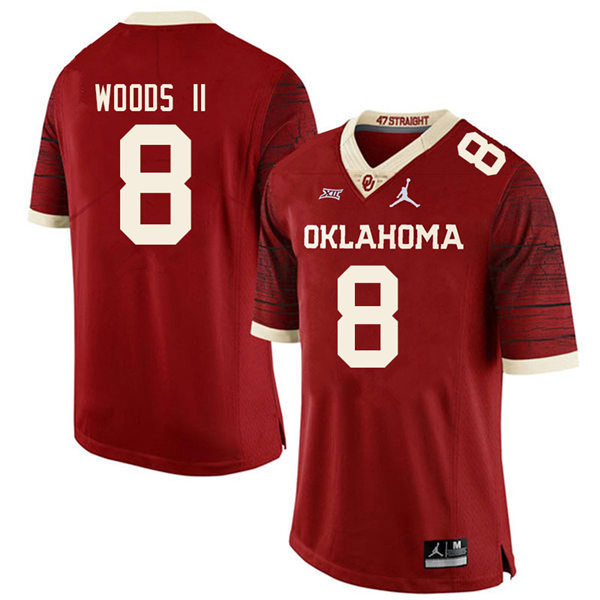 Men Oklahoma Sooners #8 Michael Woods II Jordan Brand Crimson Alternate Legend Football Jersey 