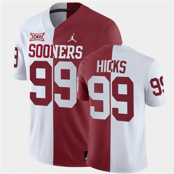 Men Oklahoma Sooners #99 Marcus Hicks White Crimson Jordan Brand Split Two-Tone Jersey