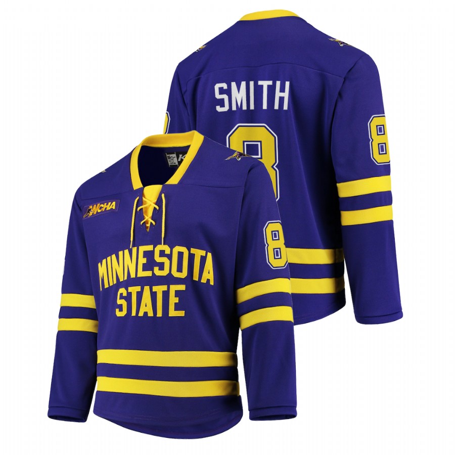 Men Purple Minnesota State Mavericks Nathan Smith College Hockey Replica Jersey