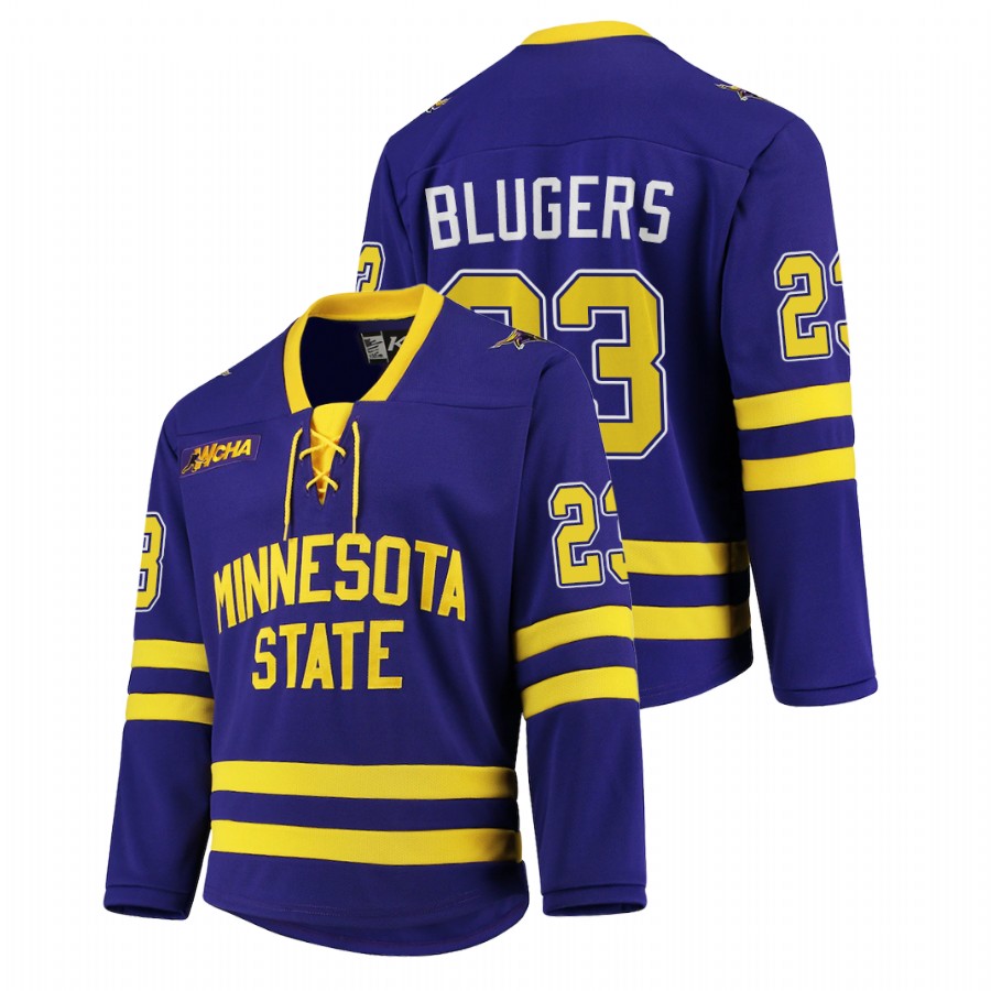 Men Purple Minnesota State Mavericks Teodors Blugers College Hockey Replica Jersey