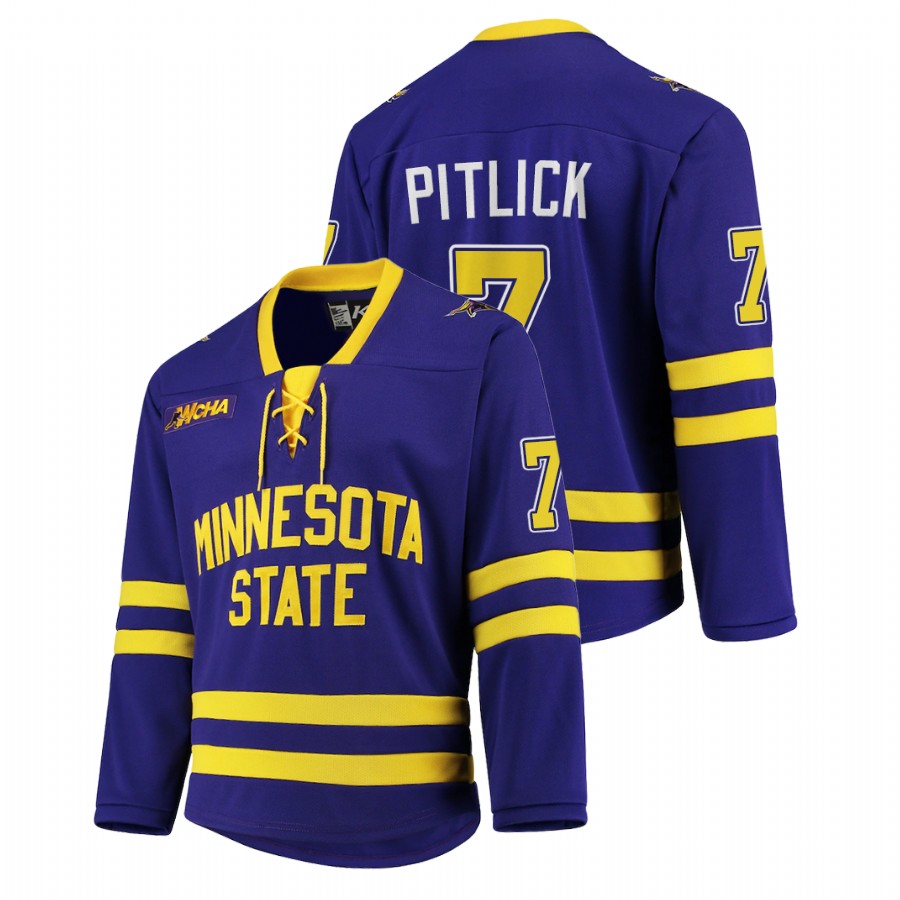Men Purple Minnesota State Mavericks Tyler Pitlick College Hockey Replica Jersey