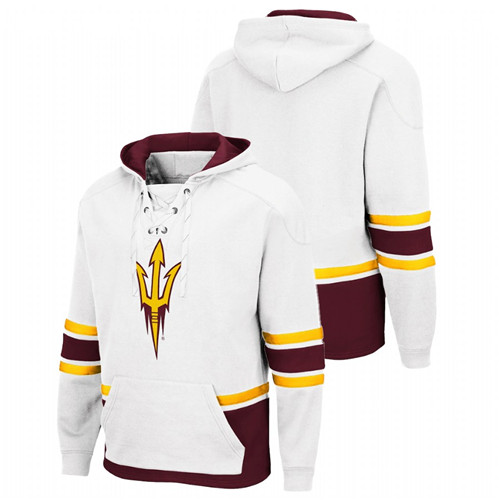 Men White Arizona State Sun Devils College Hockey 3.0 Lace-up Pullover Hoodie Custom