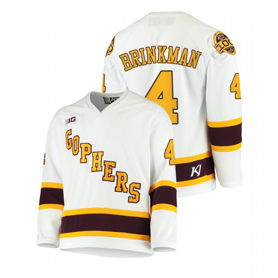 Men White Minnesota Golden Gophers Ben Brinkman 100th Season College Hockey Jersey