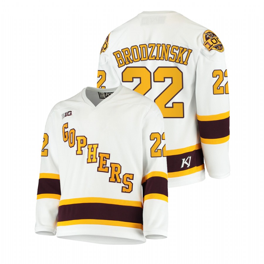 Men White Minnesota Golden Gophers Bryce Brodzinski 100th Season College Hockey Jersey