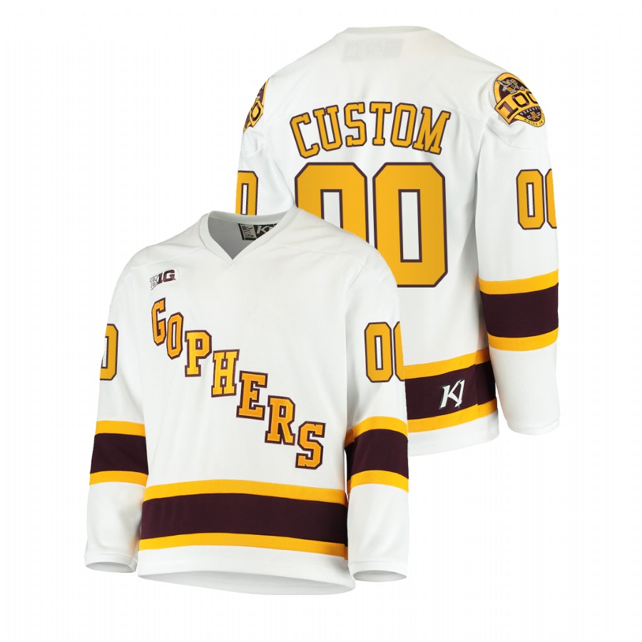 Men White Minnesota Golden Gophers Custom 100th Season College Hockey Jersey