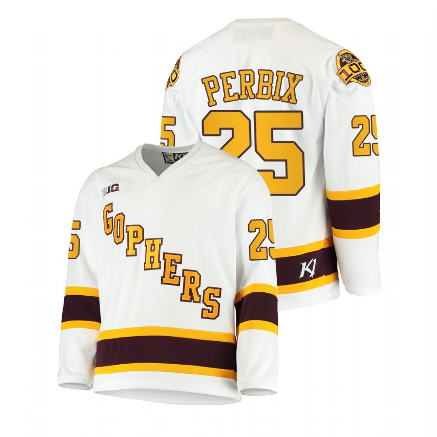 Men White Minnesota Golden Gophers Jack Perbix 100th Season College Hockey Jersey