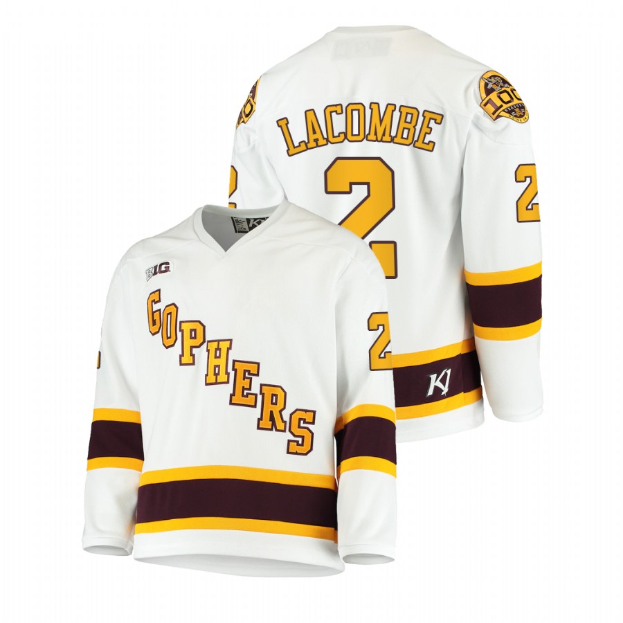 Men White Minnesota Golden Gophers Jackson Lacombe 100th Season College Hockey Jersey