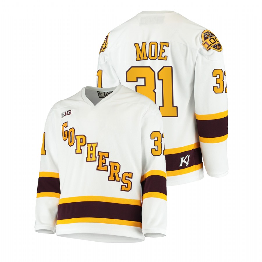 Men White Minnesota Golden Gophers Jared Moe 100th Season College Hockey Jersey