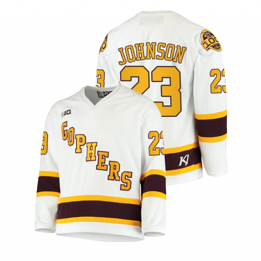 Men White Minnesota Golden Gophers Ryan Johnson 100th Season College Hockey Jersey