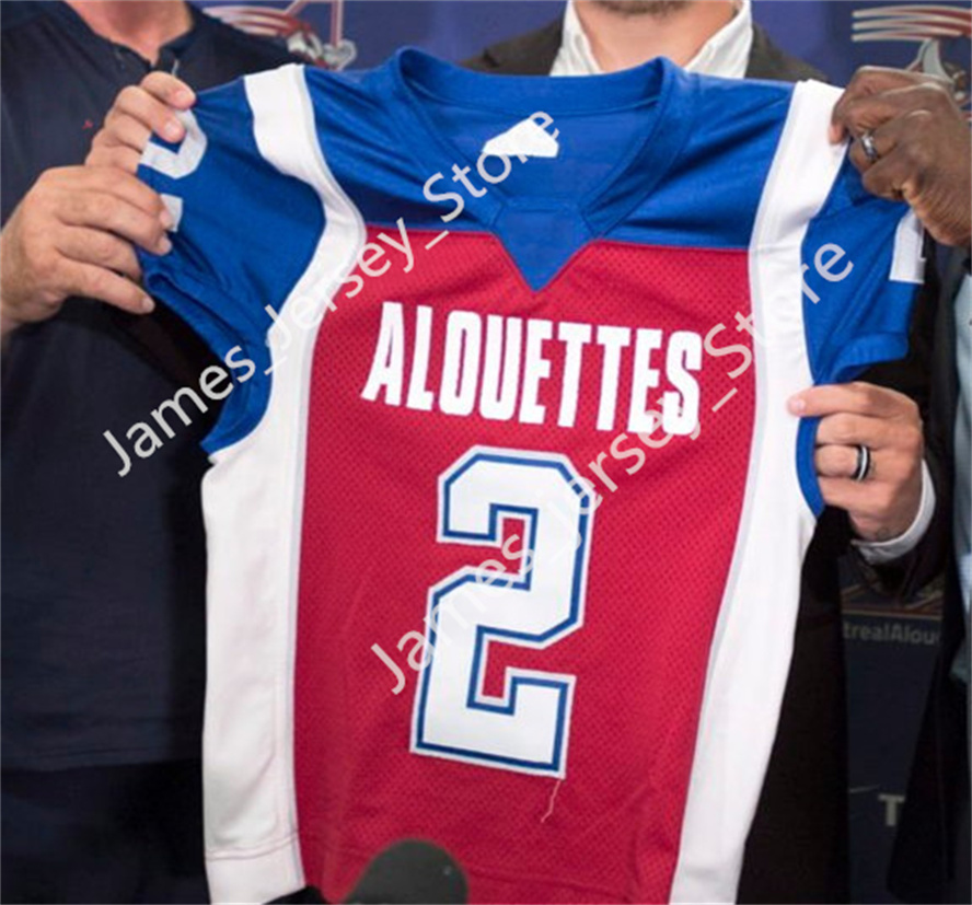 Men Youth CFL Montreal Alouettes Custom Red Blue Away Football Jerseys