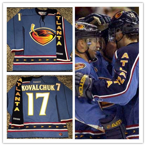Menв??s Atlanta Thrashers #17 Ilya Kovalchuk Blue Game Worn CCM Vintage Stitched Jersey