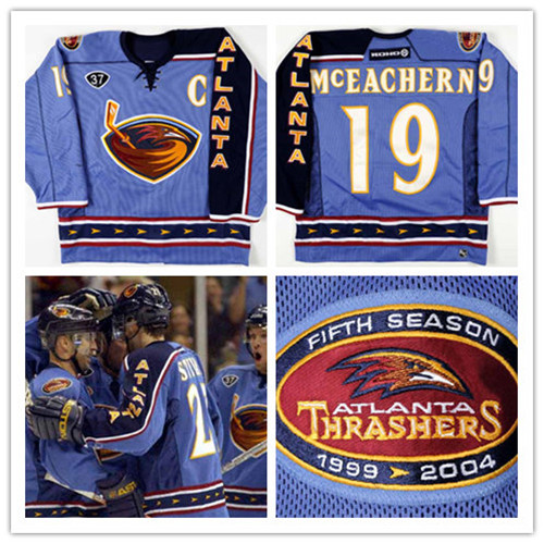 Menв??s Atlanta Thrashers #19 Shawn McEachern 2003-04 Blue Game Worn CCM Vintage Stitched Jersey