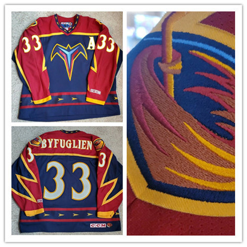 Menв??s Atlanta Thrashers #33 Dustin Byfuglien 2008-09 Red Blue Game Worn CCM Vintage Stitched Jersey