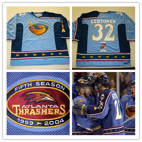 Menв??s Atlanta Thrashers Custom Blue Game Worn CCM Vintage Jersey Stitched