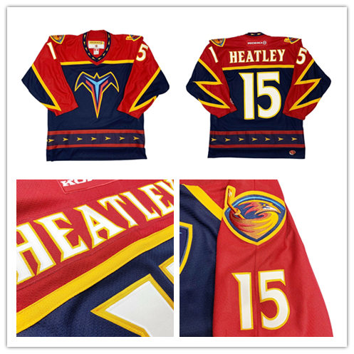 Menв??s Atlanta Thrashers Custom Red Blue Game Worn CCM Vintage Jersey Stitched