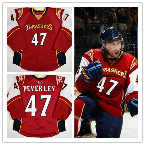 Menв??s Atlanta Thrashers Custom Red Thired Game Worn CCM Vintage Jersey Stitched