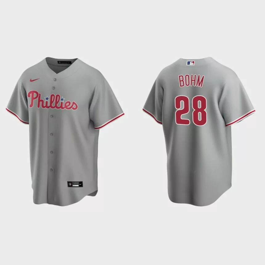 Men’s #28 Alec Bohm Philadelphia Phillies 2020 Road Replica Team Jersey – Gray