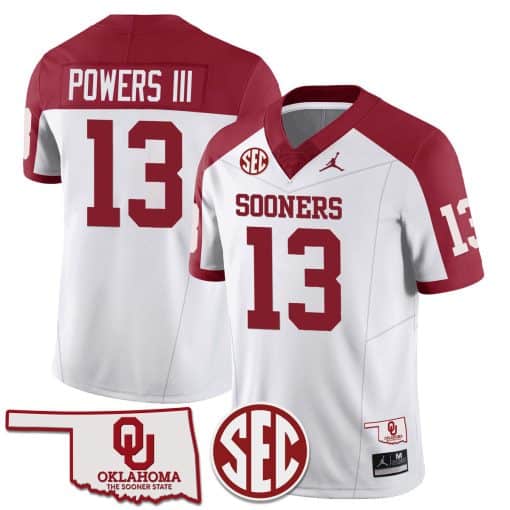 Men’s  Youth   Oklahoma Sooners Jersey Name and Number  Football Alternate White#13 Reggie Powers III