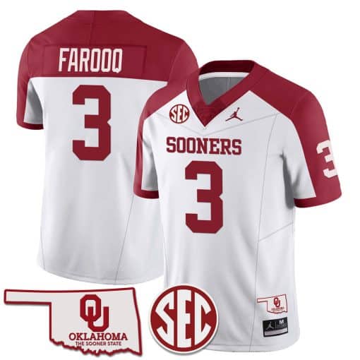 Men’s  Youth   Oklahoma Sooners Jersey Name and Number  Football Alternate White#3 Jalil Farooq