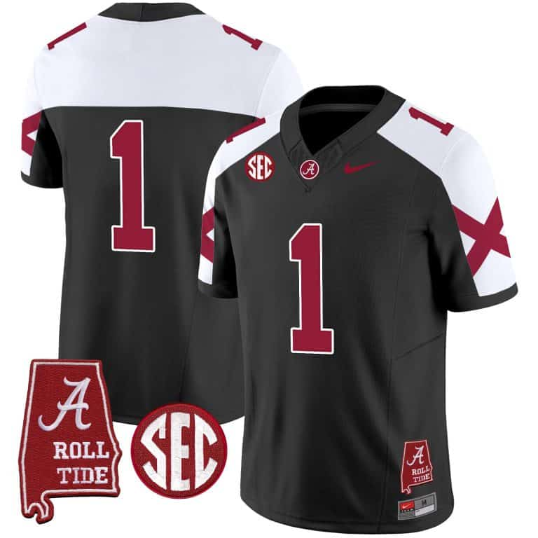 Men’s  Youth Alabama Crimson Tide Vapor Limited Jersey V6 – Alabama Map  – All Stitched Black Alternate #1 no name
