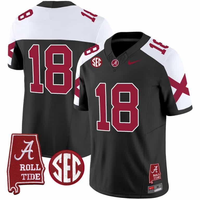 Men’s  Youth Alabama Crimson Tide Vapor Limited Jersey V6 – Alabama Map  – All Stitched Black Alternate #18 no name