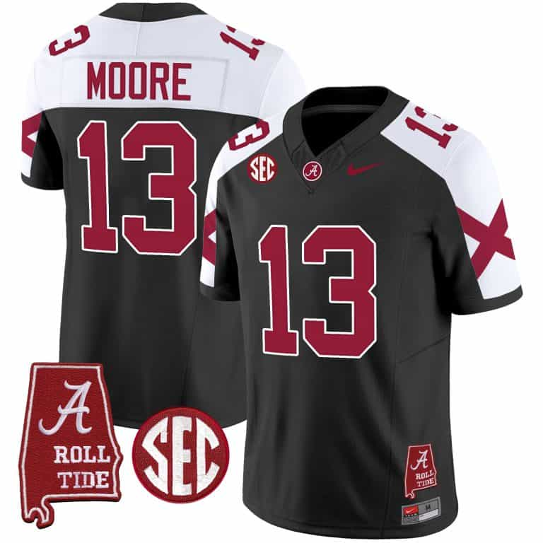 Men’s  Youth Alabama Crimson Tide Vapor Limited Jersey V6 – Alabama Map  – All Stitched Black Alternate#13 Malachi Moore