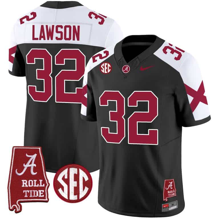 Men’s  Youth Alabama Crimson Tide Vapor Limited Jersey V6 – Alabama Map  – All Stitched Black Alternate#32 Deontae Lawson