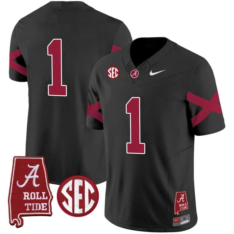 Men’s  Youth Alabama Crimson Tide Vapor Limited Jersey V6 – Alabama Map – All Stitched Black #1 no name