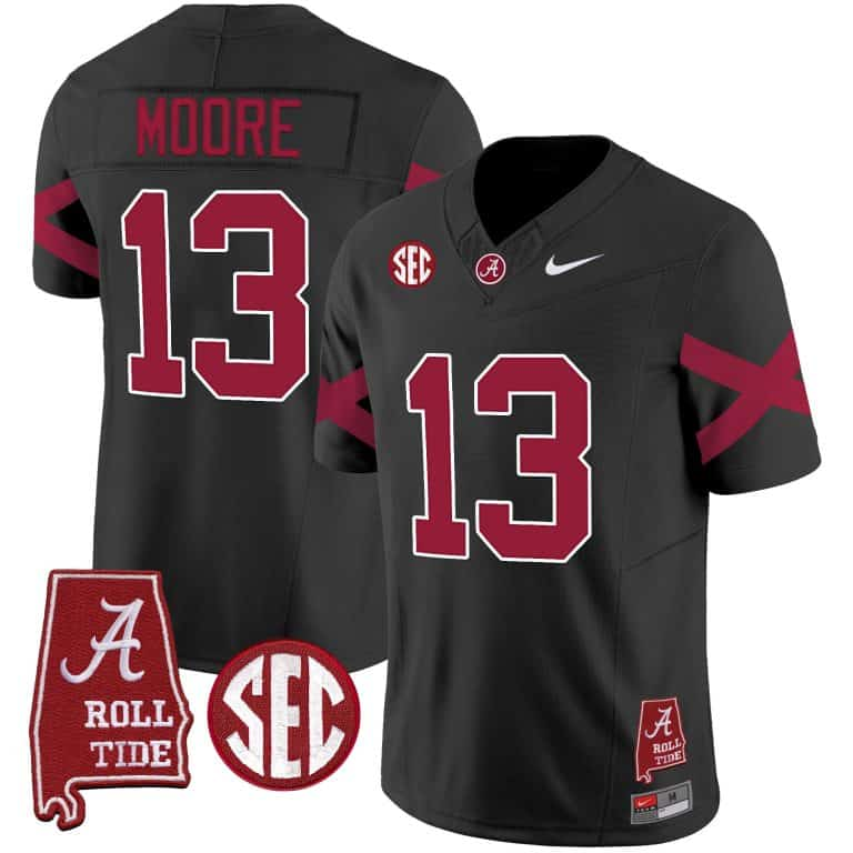 Men’s  Youth Alabama Crimson Tide Vapor Limited Jersey V6 – Alabama Map – All Stitched Black #13 Malachi Moore