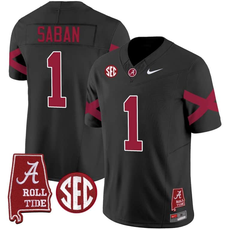 Men’s  Youth Alabama Crimson Tide Vapor Limited Jersey V6 – Alabama Map – All Stitched Black #1Nick Saban